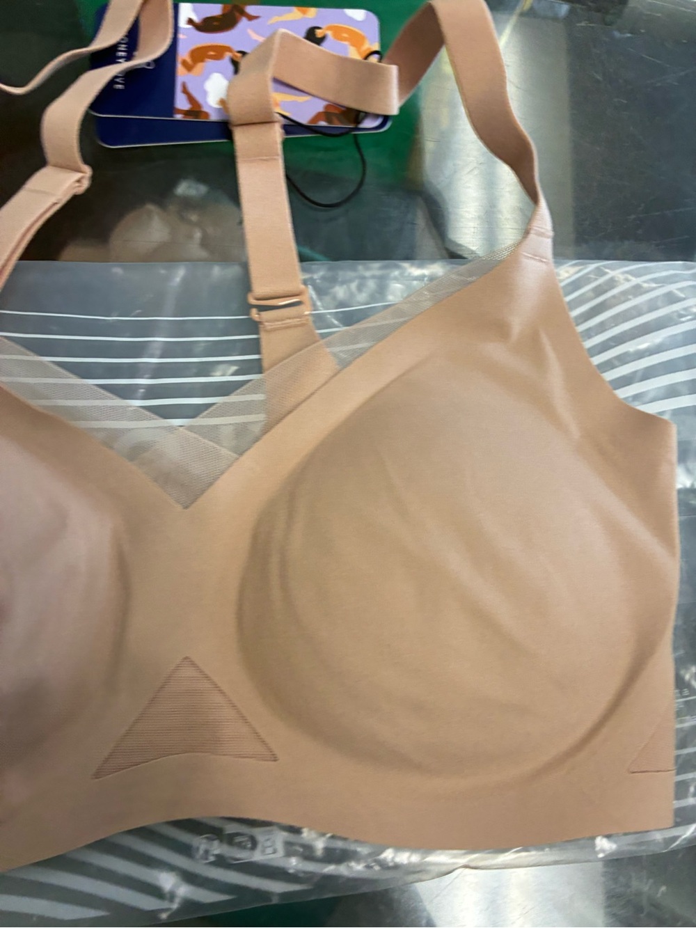 Women’s Honeylove LiftWear Crossover Bra Sand New Sz S++ NWT - Picture 4 of 6